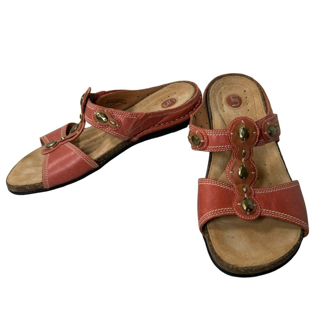 Clarks Unstructured Strappy Sandals Shoes Leather Gems Size Woman’s  7 1/2 M